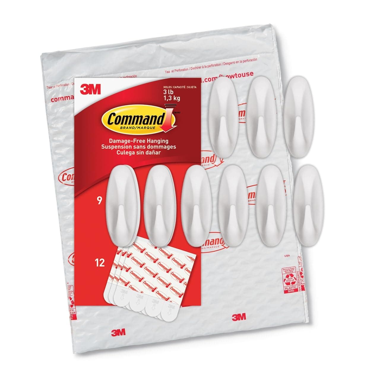 Command Medium Designer Hooks, 9 Hooks, 12 Strips, Organize and decorate your dorm