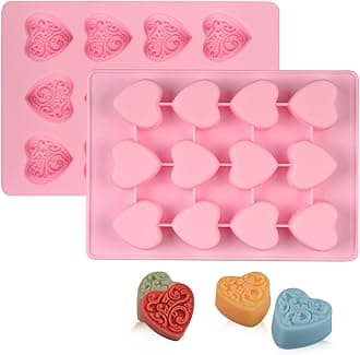 Silicone Heart-Shaped Chocolate Molds - Set of 2 Non-Stick Candy Heart Molds Silicone, for Baking, Candy, Gummy, Food Grade - Pink