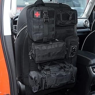 Universal Tactical Vehicle Back Seat Organizer with 5 Molle Pouch Molle Pouches Truck Seat Organizer Tactical Gear for Car Truck Ford Jeep Vehicle