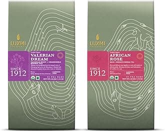 - LUXMI Estates Sleep & Relaxation Tea Variety Pack (2 Pack) | Valerian Root, Rose, Hibiscus, Lavender, Chamomile | Caffeine-Free Organic Herbal Tea Bags | Stress Relief & Bedtime Comfort, 180 Gram