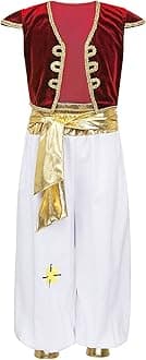 iEFiEL Kids Boys Arabian Prince Costume Street Rat Suit Cap Vest with Harem Pants Halloween Cosplay Costumes Red 5-6 Years