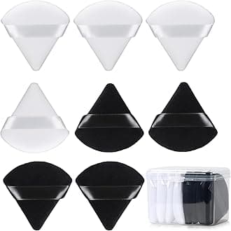 8 Pcs Cotton Powder Puff Face,JASSINS Triangle super soft Both dry and wet Makeup Setting Puff,For Concealer/Loose Powder/Body Powder/Foundation/Blush Makeup Sponge Set (Black+White)