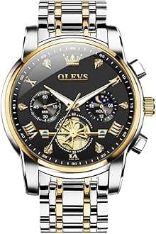 OLEVS Watch for Men Stainless Steel Chronograph Big Face Easy to Read Analog Quartz Watches Luxury Waterproof Date Diamond Roman Arabic Numerals Dial Dress Wrist Watches
