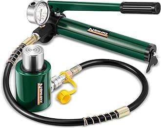 Newhai 20 ton 2” Hydraulic Ram Jack+ cp-180 Hand Pump with Pressure Gauge Hydraulic Porta Power 20 ton Kit Low Profile Short Cylinder