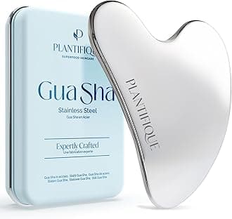 PLANTIFIQUE Stainless Steel Gua Sha | Facial Tool | Skin Massage for Face Body Eyes Neck Heart Style with Travel Pouch | Skin Care Gift