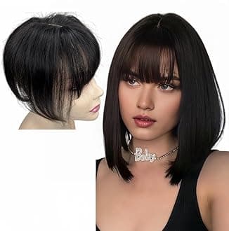 Anemone 100% Human Hair Toppers Clip in Hairpieces with 3D Air Bangs for Women Straight Toupee Middle Part Wiglets for Mild Hair-Loss (1B)