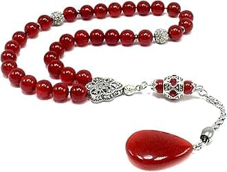 -ELEGANCE COLLECTION- Prayer Beads-Tesbih-Tasbih-Tasbeeh-Misbaha-Masbaha-Subha-Sebha-Sibha-Rosary (DARK RED AGATE NATURAL STONE * DROP TASSEL -8mm 33 Beads-)