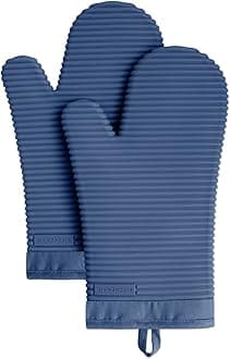 Ribbed Soft Silicone Oven Mitt 2-Pack Set, 7.5"x13", Blue Willow