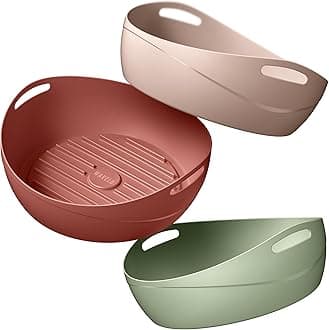 WAVELU 3 Pack Air Fryer Silicone Liners Pot for 3 to 5 QT | Air Fryer Silicone Basket Bowl | Replacement of Flammable Parchment Paper | Food Safe Reusable Baking Tray Oven Accessories (Pastel Set)
