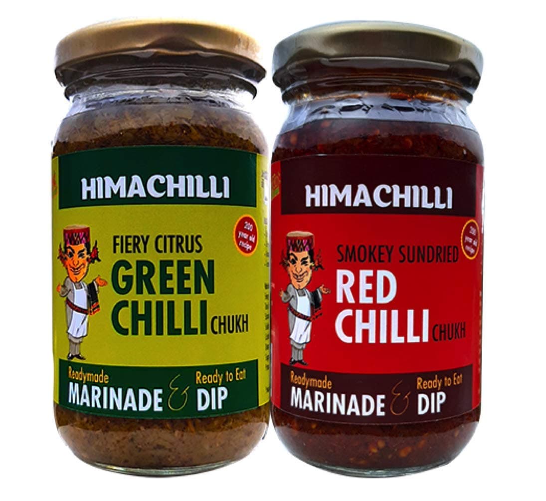 - HIMACHILLI Green Chilli Chukh and Red Chilli Chukh - Pack of 2, (Each Bottle 200gm)