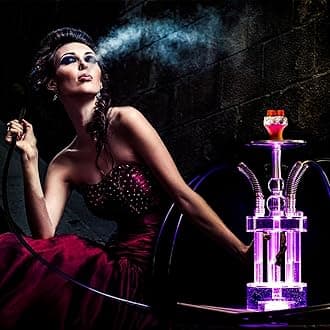 4 Hose Hookah Set, ASANMA Large Party LED Hookah,Super Luxury Foutain Design Shisha Kit With Everything for Great Fun Smoking