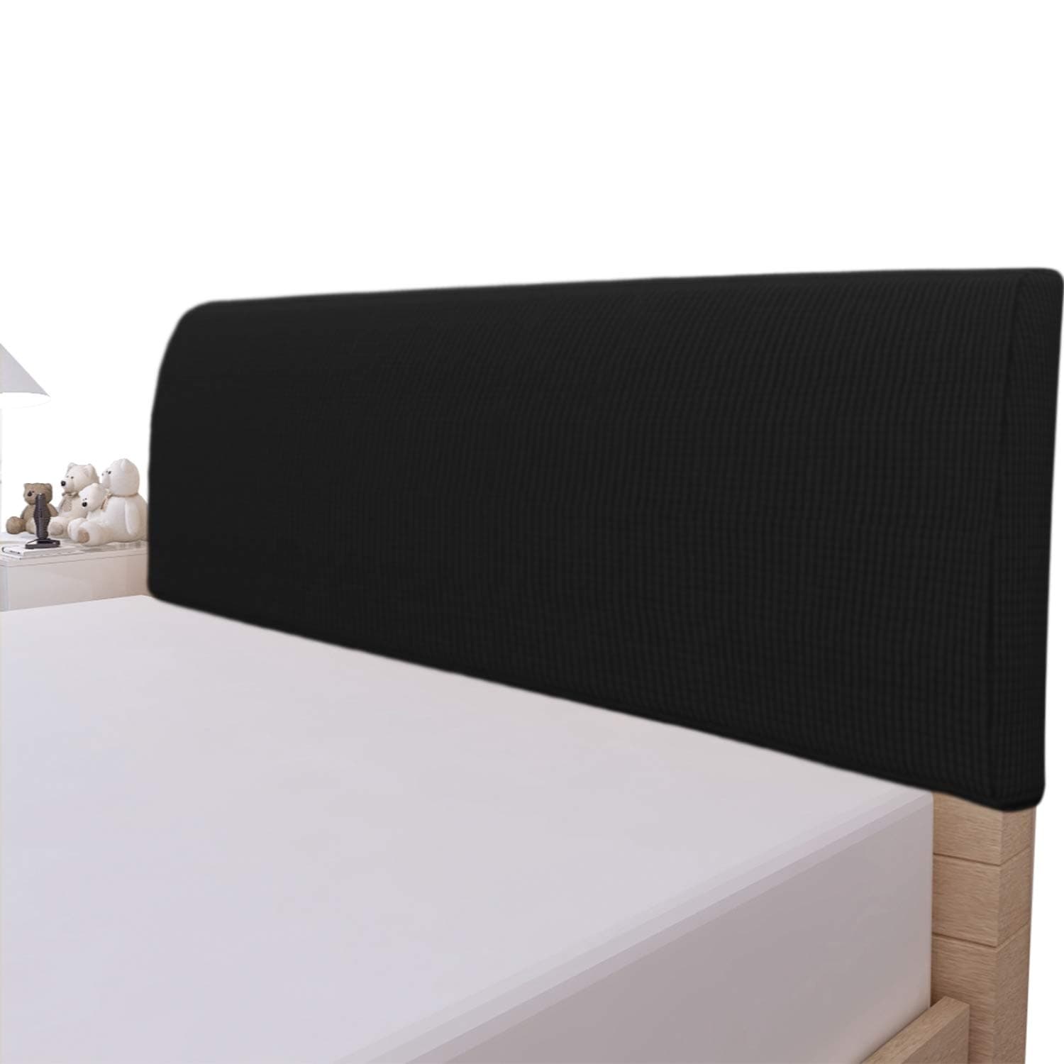 Easy-Going Stretch Bed Headboard Cover,Small Square Jacquard Headboard Slipcover, Dustproof Bed Head Cover for Bedroom (Full,Black)