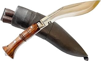 Gorkha Kukri Knife With Leather Cover – Full Tang Cold Carbon Stainless Steel Blade,(Wooden Handle) – Includes 2 Small Knives – Perfect for Outdoor, Hiking, Survival & Adventure