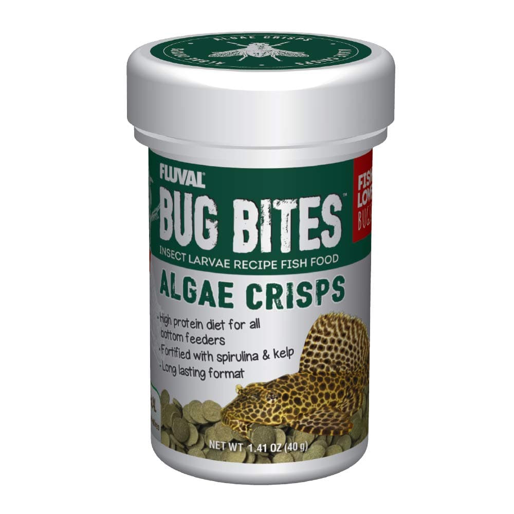 Bug Bites Algae Crisps for Bottom Feeders, Fish Food for Small to Medium Sized Fish, 1.41 oz., A7360, Brown