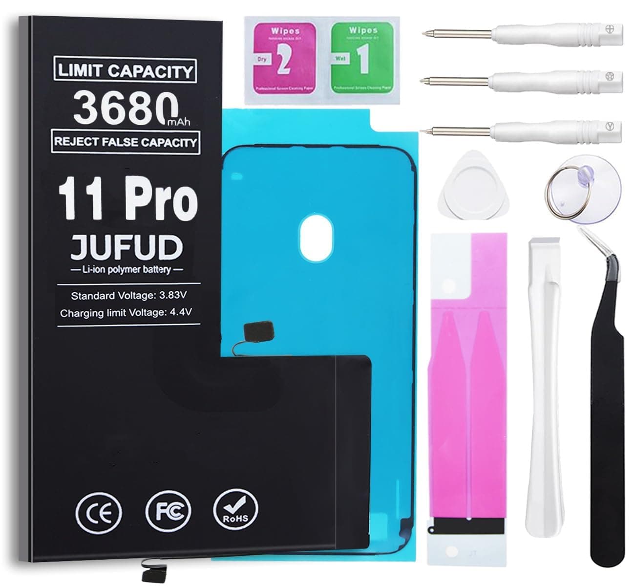 [Reject False Capacity] 3680mAh Replacement Battery Used for iPhone 11 Pro [New Version] 0-Cycle Lithium Polymer Batteries (Models:A2215,A2160,A2217) Complete Repair Tool Kit and Instructions.
