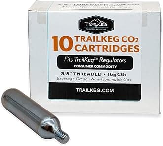 TrailKeg 16g Threaded CO2 Cartridges for Beverage Dispensing & Bike Tire Inflators - Food Grade Co2 Canisters for Growlers, Mini Kegs & MTB, 10-Pack