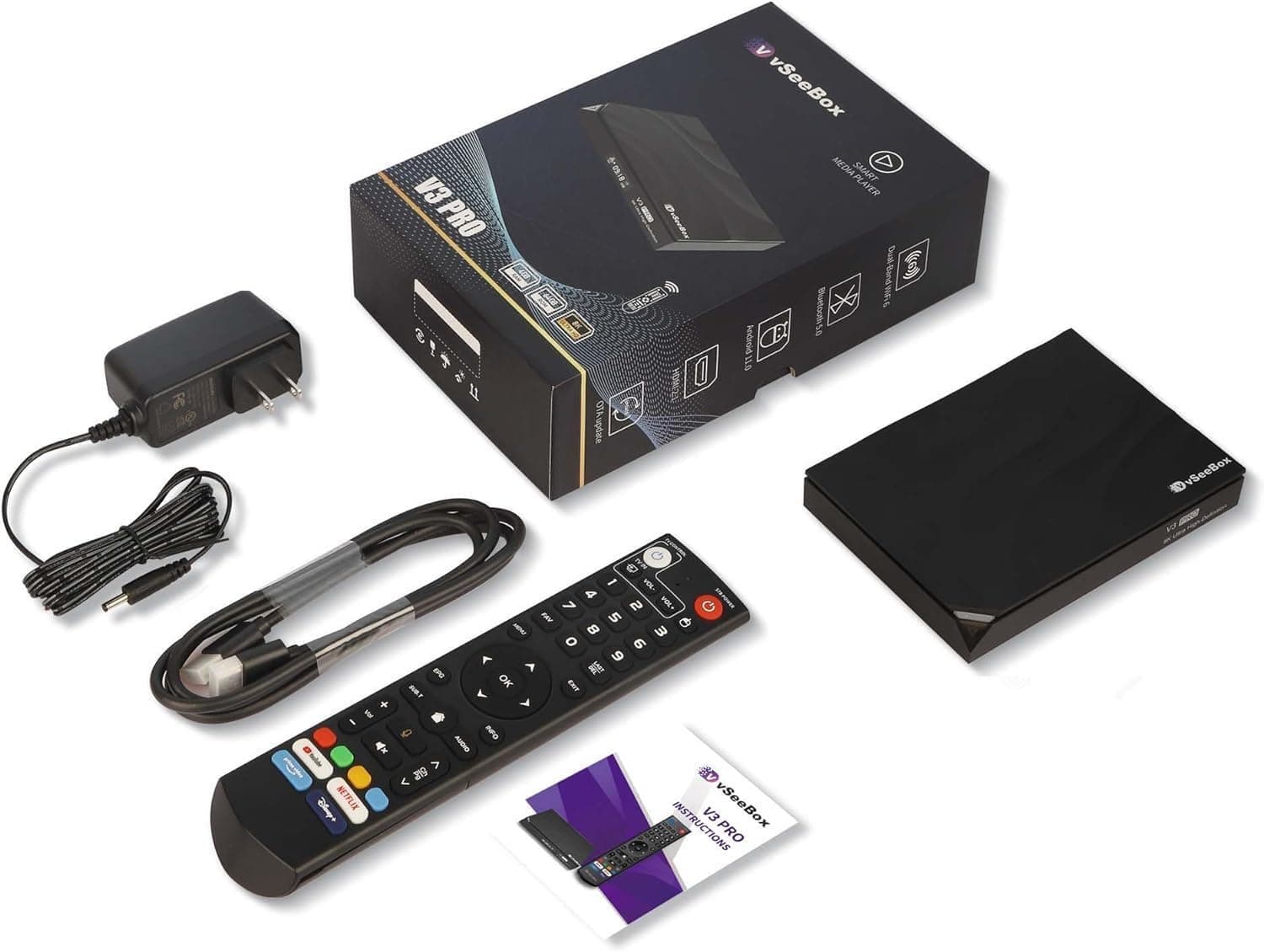 Authentic New V See 3, 2025 Android 11 TV Box, 4GB RAM, Amlogic 905Y4 Chipset, 8K@60fps, with Remote & Instructions Manual Rated in US