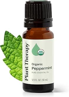 Plant Therapy Organic Peppermint Essential Oil 10 mL (1/3 oz), 100% Pure, Undiluted, USDA Certified Organic, Undiluted, Natural Aromatherapy, for Neck Tension and Muscle Discomfort