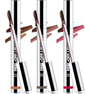 3 Colors Lip Stain Peel Off Long Lasting Brown Lip Liner Set Waterproof Transfer Proof Nude Lip Tint Matte Finish Tattoo Lipstain Marker Non-Stick Cup Lip Gloss Makeup for Women