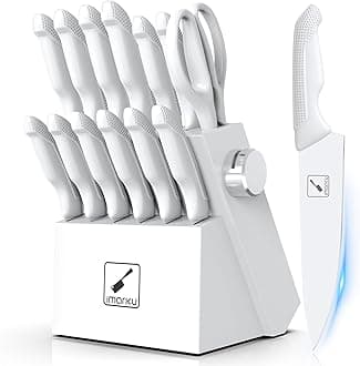 Knife Set White, Sharp Knife Set with Block and Sharpener, Stainless Steel Kitchen Knife Set with Non-Slip Ergonomic Handle, Dishwasher Safe, Best Christmas Gifts for Mom Dad Men Women, 14pcs
