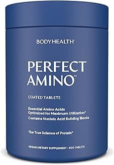 PerfectAmino Easy to Swallow Tablets (600 Ct), Essential Amino Acids Supplement with BCAAs, Vegan Protein for Pre/Post Workout & Muscle Recovery with Lysine, Tryptophan, Leucine, Methionine