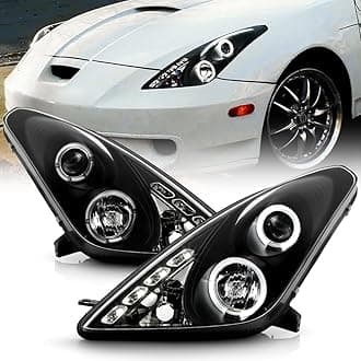 For 2000-2005 Toyota Celica LED Halo Black Housing Projector Headlights Headlamps, Driver & Passenger Side