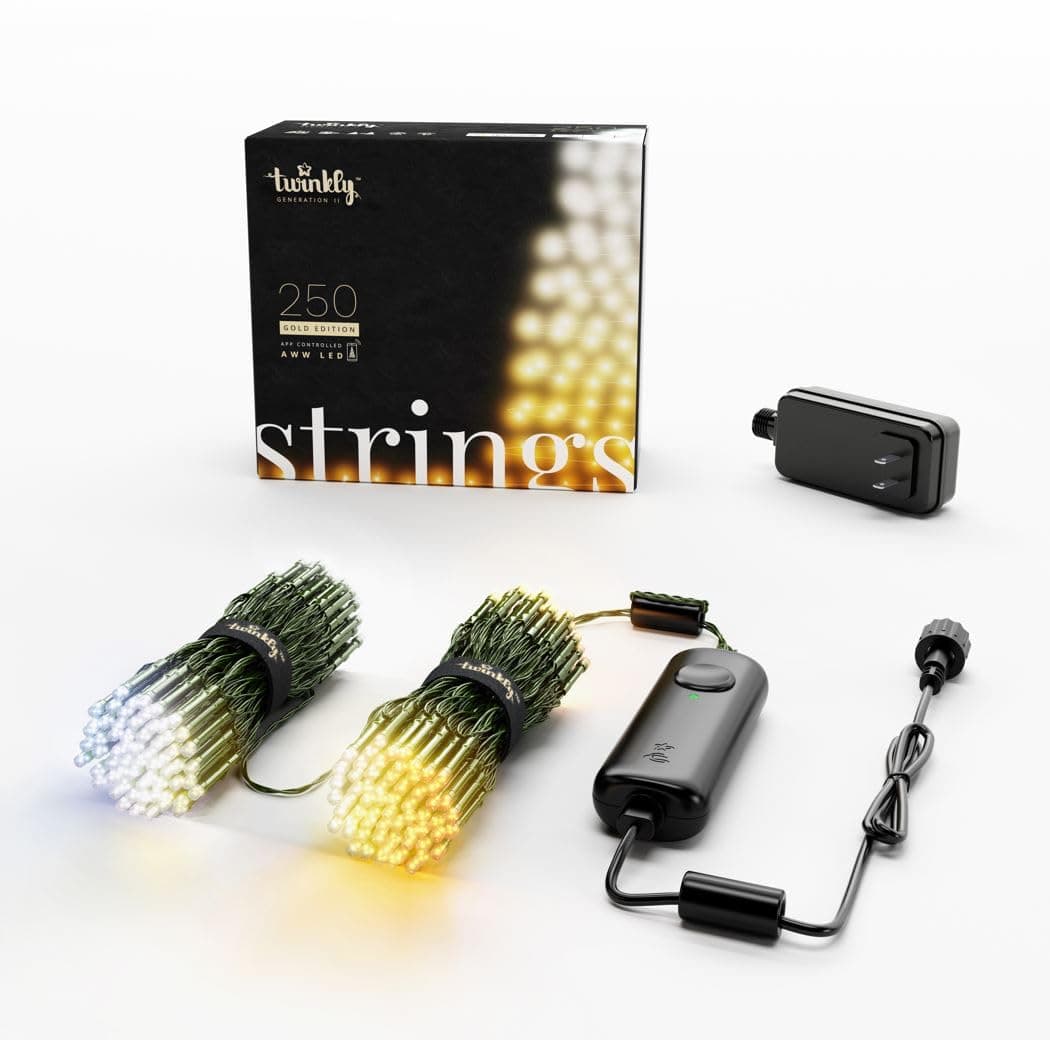 Twinkly Strings 250 White LED, LED Light String for Outdoor and Indoor, White Christmas Lights from Warm to Cool, Mappable LEDs, Compatible with Alexa, Google Home, IP44, App Control, Black Wire, 65ft