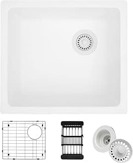 White Bar Sink, 19 Inch Undermount Kitchen Sink, 19" x 17" x 9" Granite Comoposite Kitchen Sink, 1917 Single Bowl Kitchen Sinks With Accessories