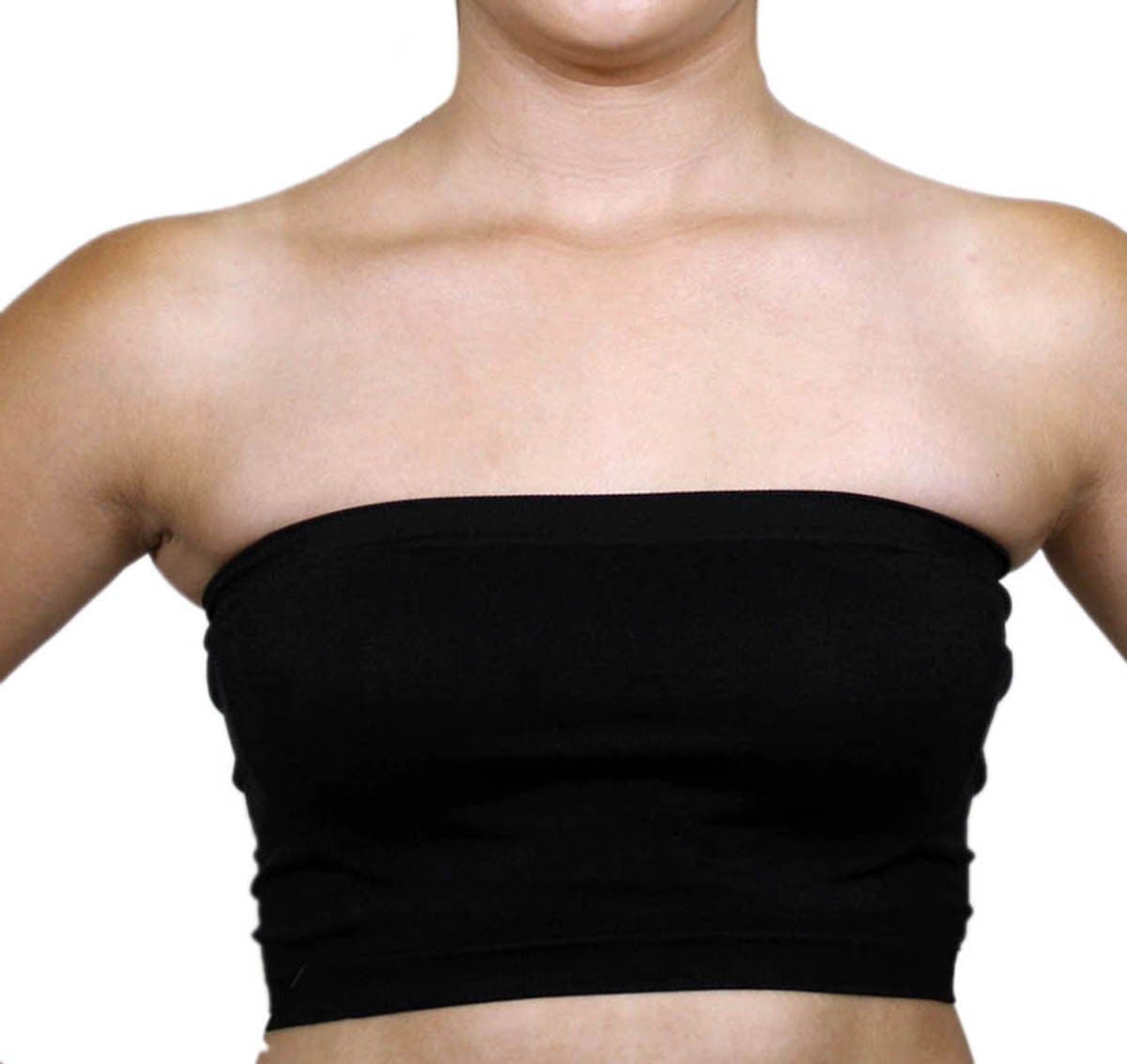 Women's Basic Stretch Layer Seamless Tube Bra Bandeau Top,One Size,Black