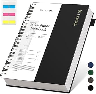 EMSHOI A4 College Ruled Spiral Notebook, Large 8.27"x11.2", Thick 300 Pages/150 Sheets, 100GSM Ink-Proof Waterproof PVC Cover Lay-Flat Lined Journal for Work Office School Writing, Black