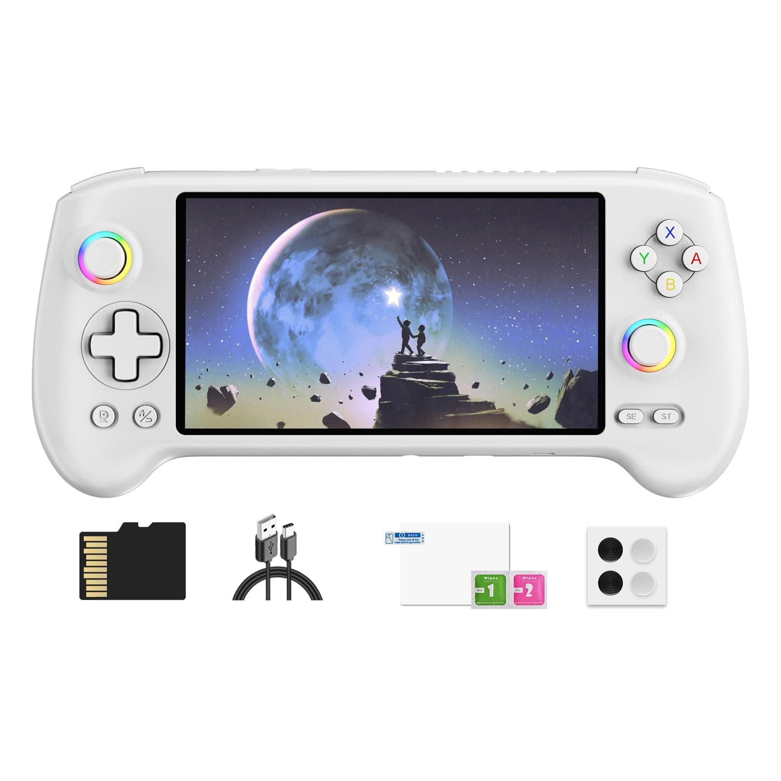 Doriteney RG557 Handheld Video Game Console Android 14 Gaming Console RG557 5.48" AMOLED HD Screen NO Game Card Game Player RG557 Support RGB Lighting 5500mAh Battery RG557 White
