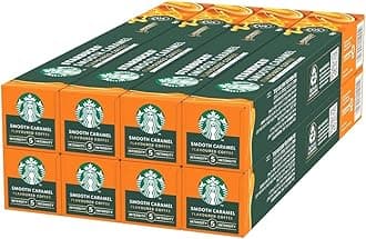 STARBUCKS Smooth Caramel Flavoured Coffee by Nespresso, Blonde Roast, Coffee Capsules 8 x 10 (80 Capsules)
