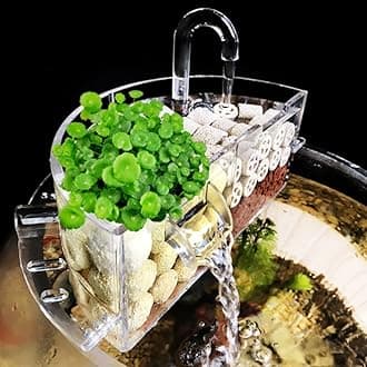 Aquarium Fish Tank External Filter Box,3 in 1 Acrylic Filter Box Aquarium Hang On Filter Waterfall Increase Oxygen Water Purifier Aquarium Accessory for Round Aquarium Fish Bowl (XL)