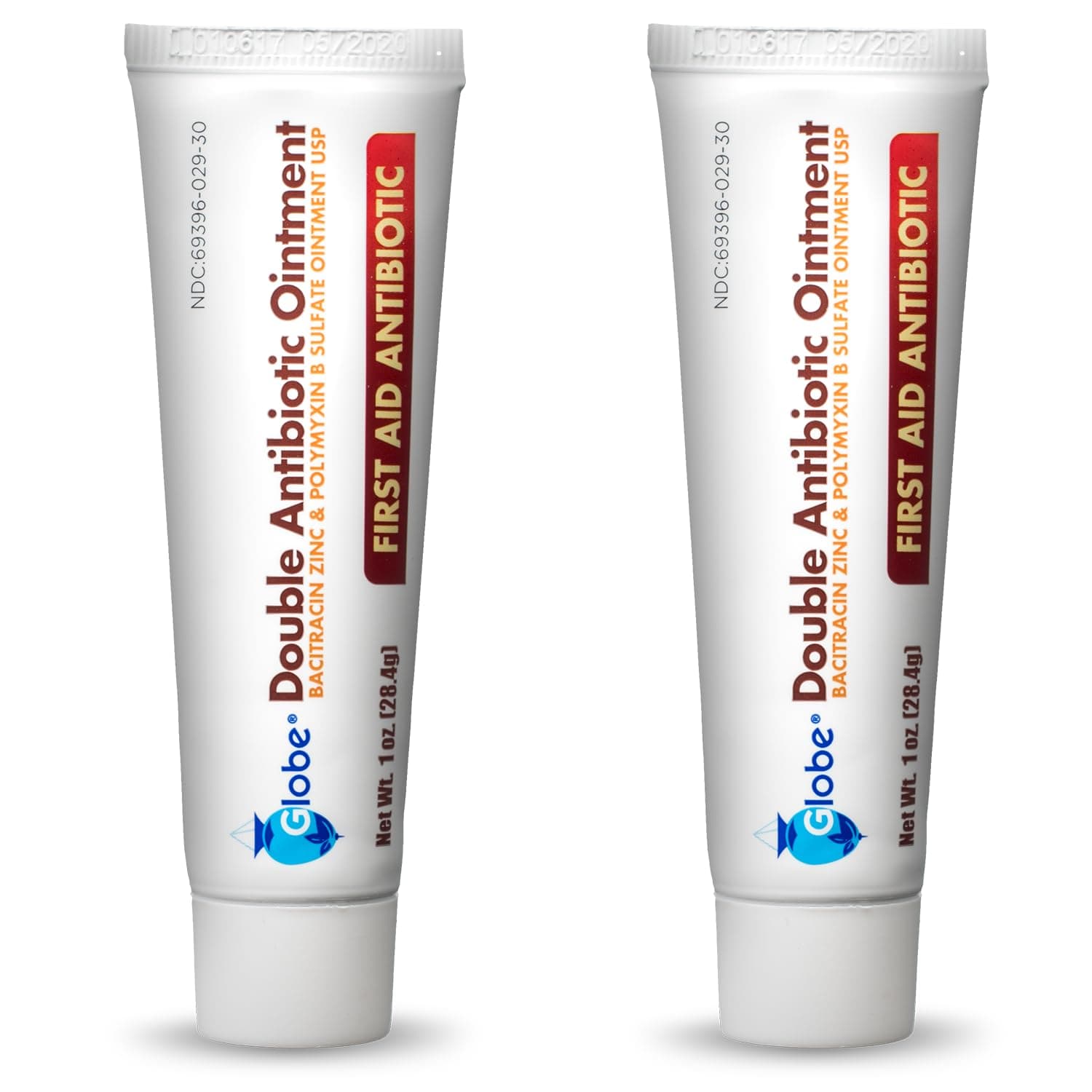 (2 Pack) Globe First Aid Antibiotic Ointment (1oz) with Bacitracin Zinc & Polymyxin B Sulfate, Double Antibiotic Ointment for Infection Protection & Wound Care, Neomycin-Free