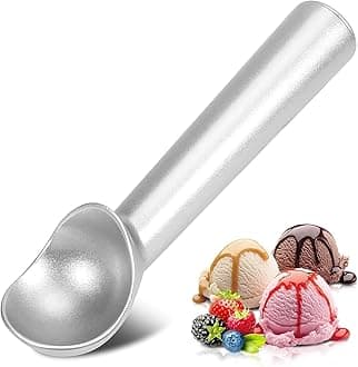 Ice Cream Scoop I Aluminum Design Ice Cream Scooper I Nonstick Anti-Freeze, Heavy Duty Durable I Lightweight I Spoon for Gelato, Cookie Dough, Sorbet, Almond – 7Inch (Silver)