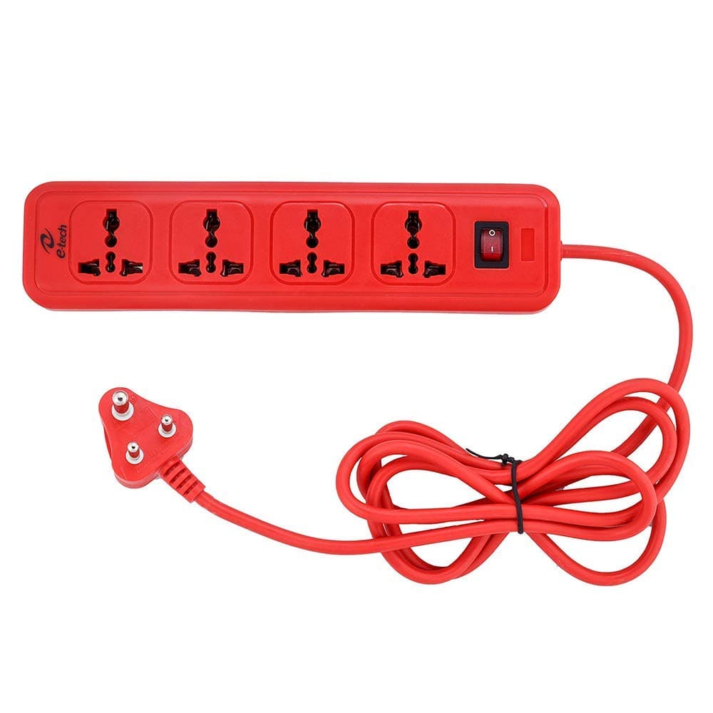 E-tech 4 Socket Extension Box Board with Surge Protector Spike Guard Power Strip Extension Cord Flex Box Power Indicator (Red, 6 feet Long Cable, 240 volts )