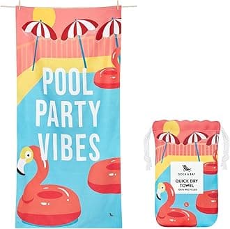 Dock & Bay Beach Towel - Quick Dry, Sand Free - Compact, Lightweight - 100% Recycled - Includes Bag - Pool Party Vibes - Extra Large (200x90cm, 78x35)