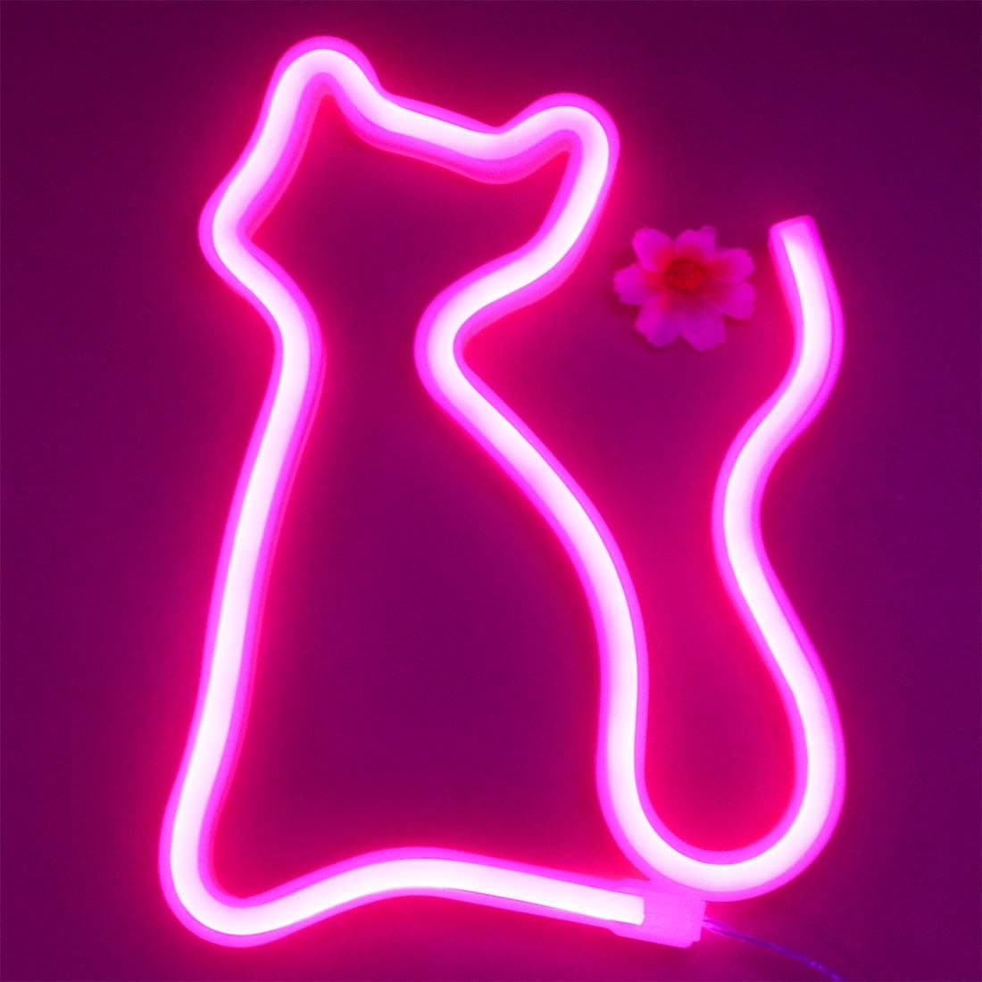 LED Cat Pink Neon Signs Lights for Wall Decor, Battery or USB Operated for Room Bedroom Wall Decor, Cat Gifts for Christmas, Birthday, Cat lover,Kids, Girls, Women, Men