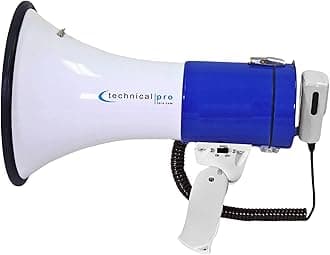 Technical Pro Portable 75-Watts 800M-1000M Range Megaphone Bullhorn Speaker with Strap, Siren, & Volume Control, Good for Trainers, Camping, Coaches, Cheer Leaders