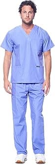 Dagacci Scrubs Medical Uniform Mens Scrub Set Top And Pants, Ceil Blue, L