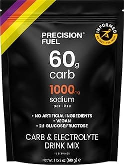 Precision Fuel PF60 Carb & Electrolyte Drink Mix Powder for Hydration & Energy - Endurance Sports Nutrition, Vegan, Hypotonic - 60g Carb, 1000mg Sodium per Litre - Mild Citrus Flavor, 1-Pack