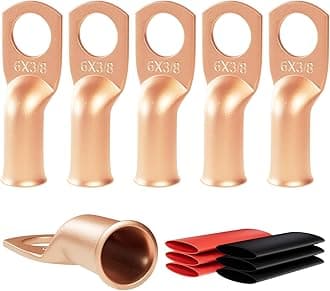 6pcs 6 Awg - 3/8" (M10) Sanuke Wire Lugs Ring Terminal Connectors Ends Heavy Duty for Battery Cable Lug Wire Electrical Eyelets with 3:1 Dual Wall Adhesive Heat Shrink
