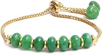 Gempires Green Jade Rondelle Beads Bolo Bracelet for Women, 14k Yellow Gold Plated Green Beaded Jewerly, Adjustable Bracelets, Jewellery for Women, Gift for Her