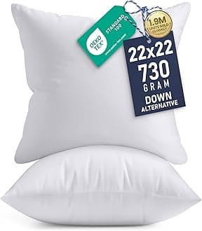 22x22 Pillow Inserts, Set of 2, White – Indoor Decorative Throw Pillows for Bed, Sofa & Couch – Soft, Supportive & Fluffy Cushion Inserts