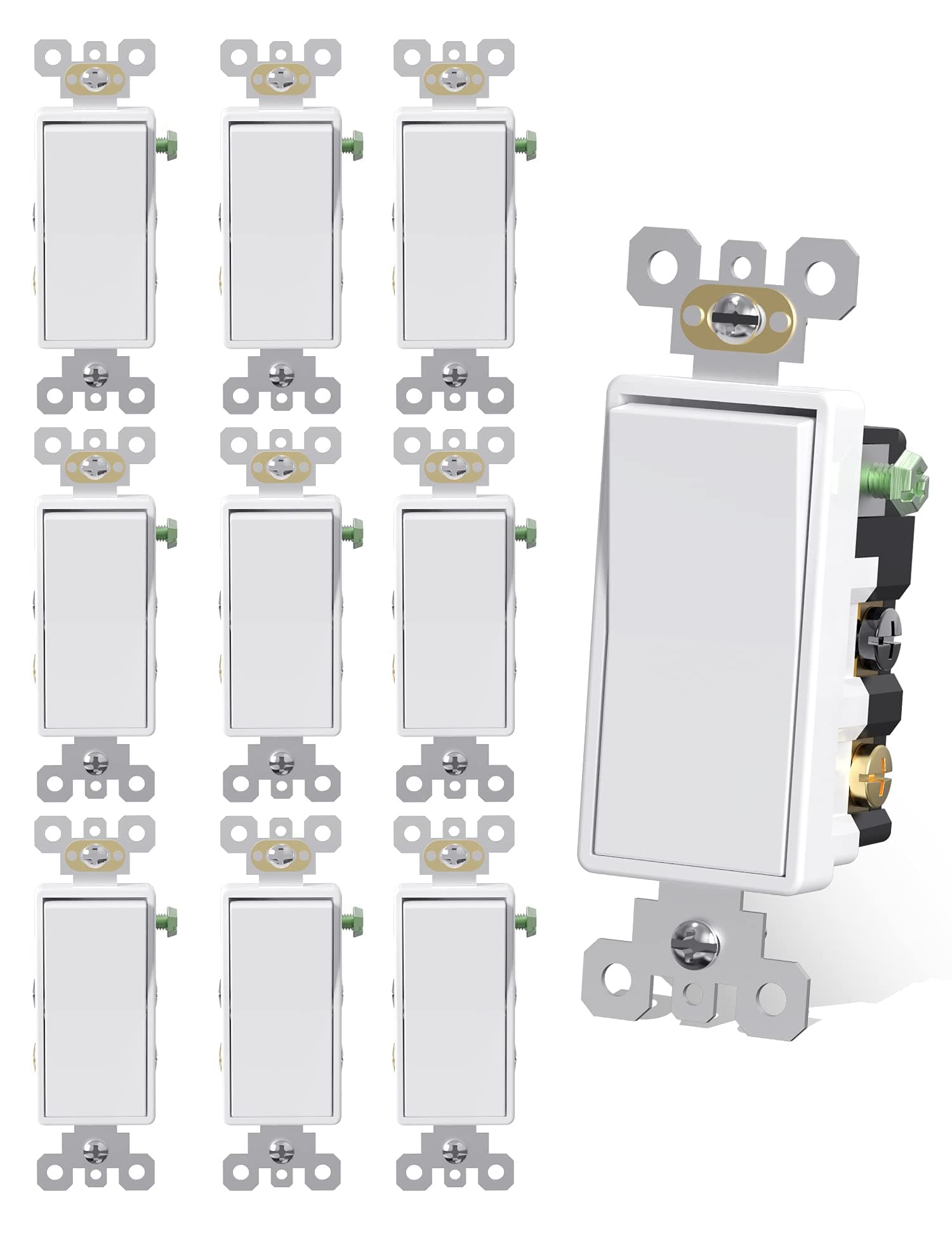 AIDA 4 Way Switch Decorative Light Switch, 15Amp, 120/277 Volt, 4 Way Decorative Light Rocker Switch Replacement, Self-Grounding, Residential and Commercial Grade, UL Listed (10 Pack, Glossy White)