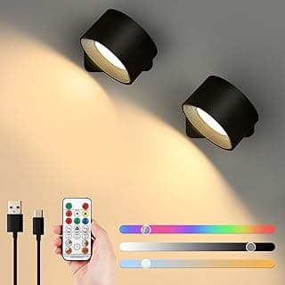 Lightess 2PC LED Wall Sconces, 19 Colors Dimmable Wall Mounted Lamp with 5000mAh Rechargeable Battery, 360°Rotate Magnetic Ball, Touch & Remote Control, Cordless Wall Light for Reading Bedside