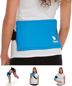 Premium Hot Cold Solid Gel Ice Pack by FOMI Care | Cool Compress for Lower Back, Shoulder, Knee, Stomach | Coccyx, Sciatica, Tailbone Pain Relief | Flexible, Reusable Heating Pad | Adjustable (Blue)