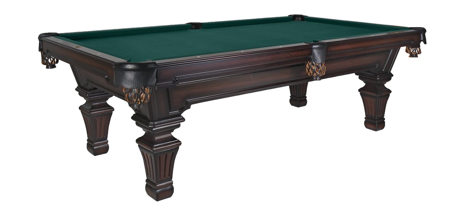 Billiards 8 ft Hampton Pool Table with Cue Drawer – Heritage Mahogany Finish on Maple – Includes Delivery & Installation, Cues, Balls and Accessories – Choice of Cloth Colors.