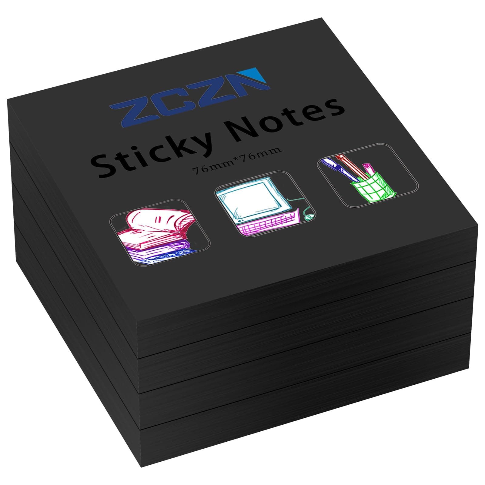 Black Sticky Notes,3 x 3 in,100 Sheets/Pad,4 Pads/Pack