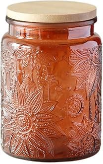 Vintage Glass Kitchen Storage Counter Jar, Candy Jars with Lids, Coffee Container for Ground Coffee, Mason Jar Hold Coffee Beans, Tea, Sugar, Bath Salts & More, 23.7 FL OZ (Light Brown, 1Pack)